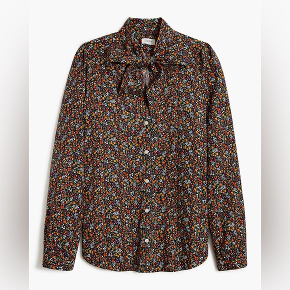 J. Crew navy floral bow tie-neck top sz xs - Picture 1 of 8